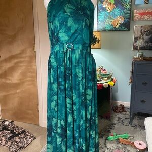Elegant Teal Floral Maxi Dress